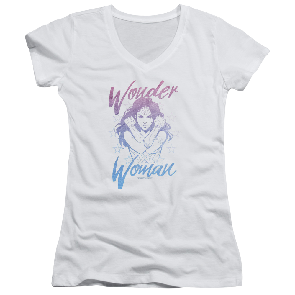 Wonder Woman Retro Stance Juniors V-Neck T-Shirt Juniors V-Neck T-Shirt Wonder Woman