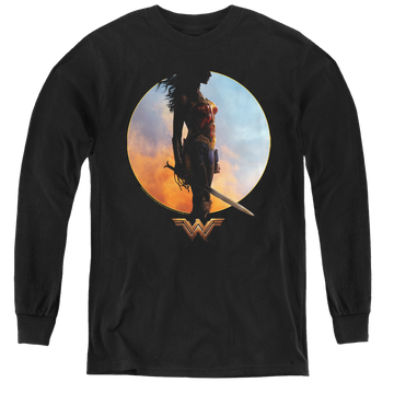 Black youth long sleeve t-shirt with Wonder Woman Movie Wisdom And Wonder graphic