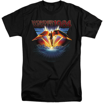 Black men's tall fit t-shirt with Wonder Woman 1984 84 Metal graphic