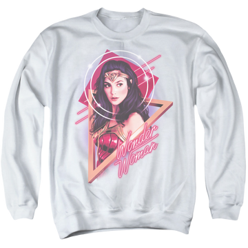 White men's crewneck sweatshirt with Wonder Woman 1984 Soft Glow graphic