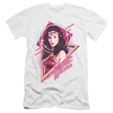 White men's premium slim fit t-shirt with Wonder Woman 1984 Soft Glow graphic
