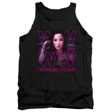 Black men's tank with 1984 Vaporwave Wonder Woman graphic