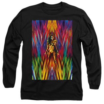 Black men's long sleeve t-shirt with Wonder Woman 1984 Ww84 Poster graphic