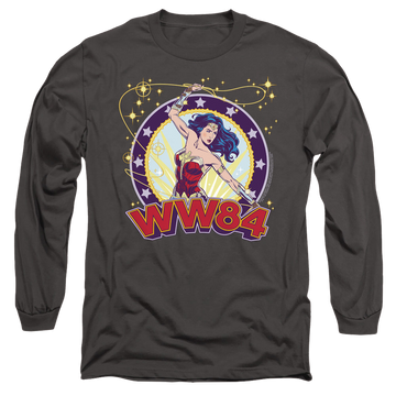 Charcoal men's long sleeve t-shirt with Wonder Woman 1984 Lasso Star graphic