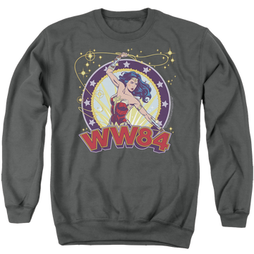 Charcoal men's crewneck sweatshirt with Wonder Woman 1984 Lasso Star graphic
