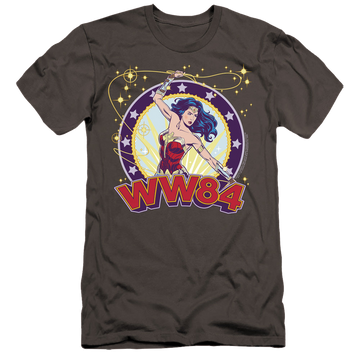 Charcoal men's premium slim fit t-shirt with Wonder Woman 1984 Lasso Star graphic