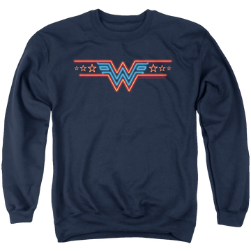 Navy men's crewneck sweatshirt with Wonder Woman 1984 Neon Beat graphic