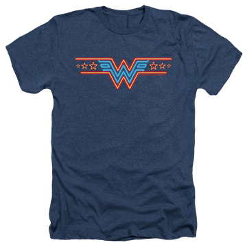 Navy men's heather t-shirt with Wonder Woman 1984 Neon Beat graphic