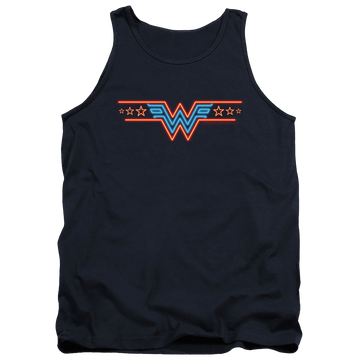 Navy men's tank with Wonder Woman 1984 Neon Beat graphic