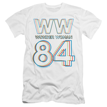 White men's premium slim fit t-shirt with Wonder Woman 1984 3D Hype Logo graphic