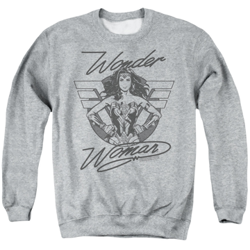 Athletic heather men's crewneck sweatshirt with Wonder Woman 1984 Determined Wonder graphic