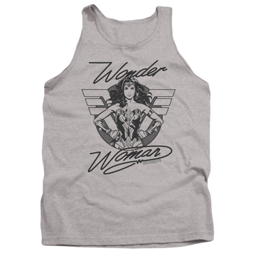 Athletic heather men's tank with Wonder Woman 1984 Determined Wonder graphic