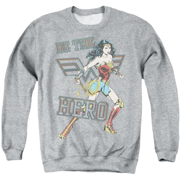 Athletic heather men's crewneck sweatshirt with Wonder Woman 1984 Be The Hero graphic