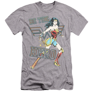 Athletic heather men's premium slim fit t-shirt with Wonder Woman 1984 Be The Hero graphic
