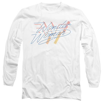 White men's long sleeve t-shirt with Wonder Woman 1984 Wonder Fade graphic