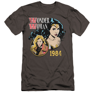 Charcoal men's premium slim fit t-shirt with Wonder Woman 1984 84 Retro graphic