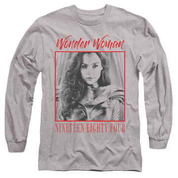 Athletic heather men's long sleeve t-shirt with Wonder Woman 1984 Wonder Chic graphic