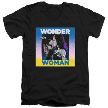 Black men's v-neck t-shirt with Wonder Woman 1984 Wonder Duo graphic