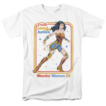 White men's regular fit t-shirt with Wonder Woman 1984 Retro Justice 84 graphic