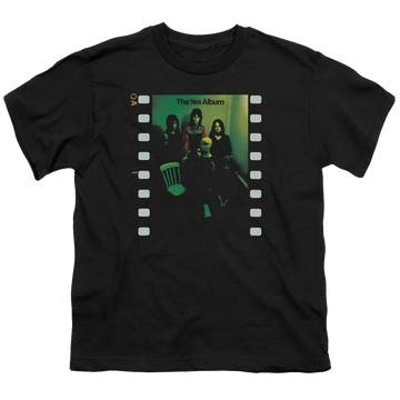 Black youth t-shirt for ages 8 to 12 with Yes Album graphic