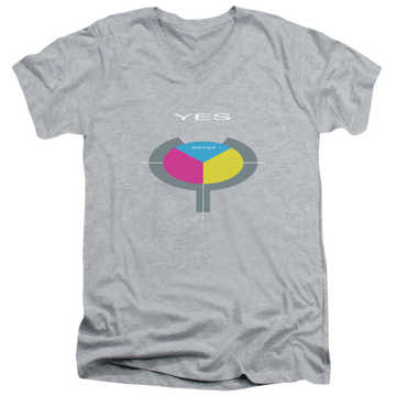 Athletic heather men's v-neck t-shirt with Yes 90125 graphic