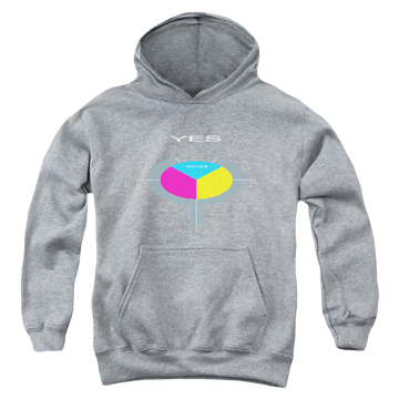 Athletic heather youth hoodie for ages 8 to 12 with Yes 90125 graphic