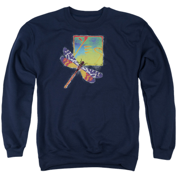 Navy men's crewneck sweatshirt with Yes Dragonfly graphic