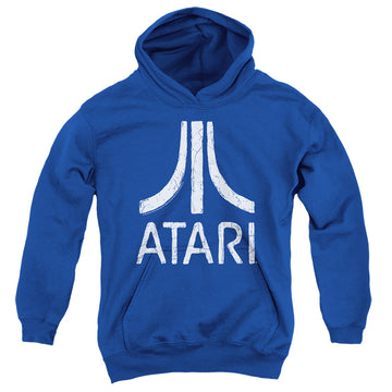 Royal youth hoodie for ages 8 to 12 with Atari Rough Logo graphic