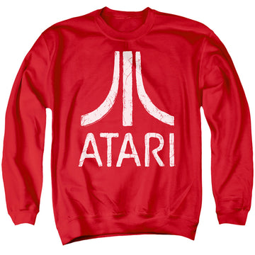 Red men's crewneck sweatshirt with Atari Rough Logo graphic