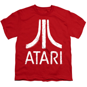 Red youth t-shirt for ages 8 to 12 with Atari Rough Logo graphic