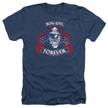 Navy men's heather t-shirt with Bon Jovi Forever Skull graphic
