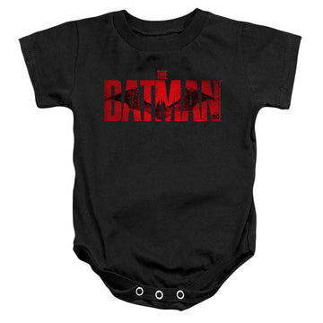 Black baby bodysuit with The Batman (2022) Crimson Drawn Bat Logo graphic