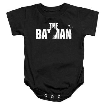 Black baby bodysuit with The Batman (2022) Silhouette Title graphic