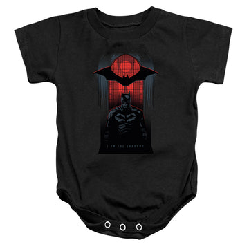 Black baby bodysuit with The Batman (2022) I Am The Shadows graphic