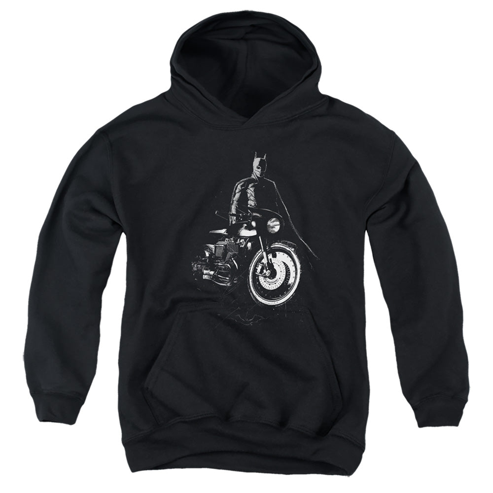 The Batman (2022) And His Motorcycle - Youth Hoodie Youth Hoodie (Ages 8-12) Batman   