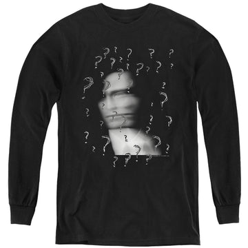 Black youth long sleeve t-shirt with The Batman (2022) The Riddler? graphic