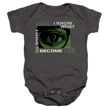 Charcoal baby bodysuit with The Batman (2022) Become The Riddler graphic