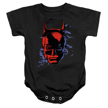 Black baby bodysuit with The Batman (2022) Shadowed Headshot graphic
