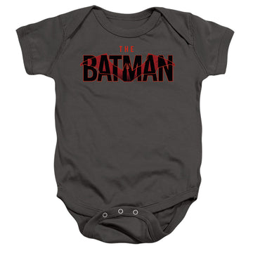 Charcoal baby bodysuit with The Batman (2022) Logo With Red Bat graphic