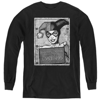 Black youth long sleeve t-shirt with Harley Quinn Harley Inmate graphic