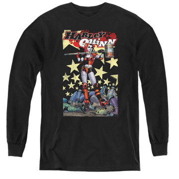 Black youth long sleeve t-shirt with Harley Quinn Quinn One graphic