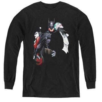 Black youth long sleeve t-shirt with Harley Quinn Joker Harley Choke graphic