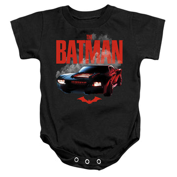 Black baby bodysuit with The Batman (2022) Batmobile graphic