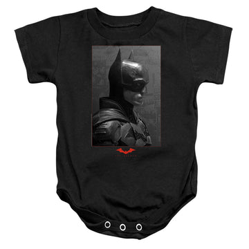 Black baby bodysuit with The Batman (2022) Worn Portrait graphic