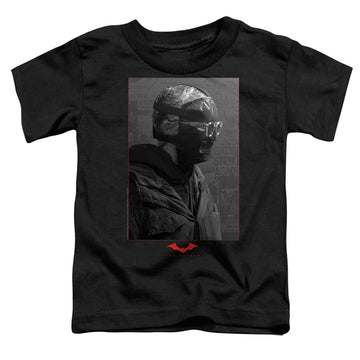 Black toddler t-shirt with The Batman (2022) Riddler Worn Portrait graphic