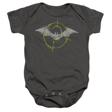 Charcoal baby bodysuit with The Batman (2022) Scribbles Bat Logo graphic