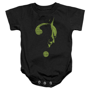 Black baby bodysuit with The Batman (2022) Question Mark graphic