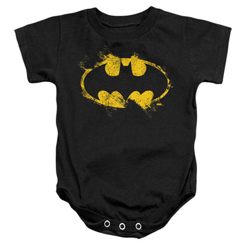 Black baby bodysuit with The Batman (2022) Paint Roller Logo graphic