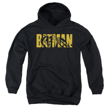 Black youth hoodie for ages 8 to 12 with The Batman (2022) Text On Black graphic