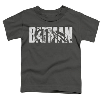 Charcoal toddler t-shirt with The Batman (2022) Text On Gray graphic